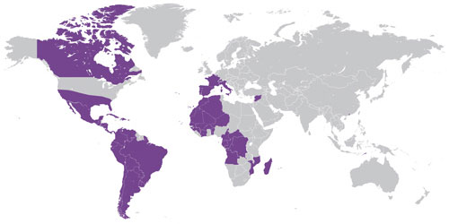 Grafik: Weltkarte mit romanistischen Sprachräumen